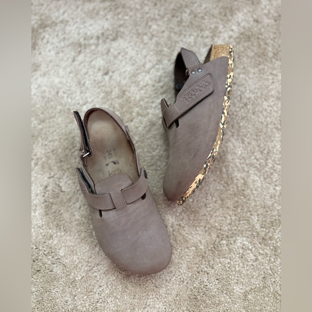 Birkenstock Brown Nubuck Mules with Leopard Trim